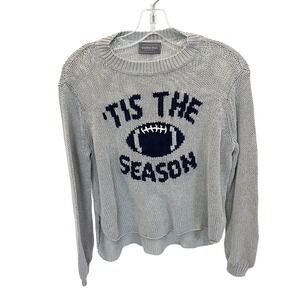 Wooden Ships Tis The Season Football Sweater Gray Knit Pullover Beachy Size S/M